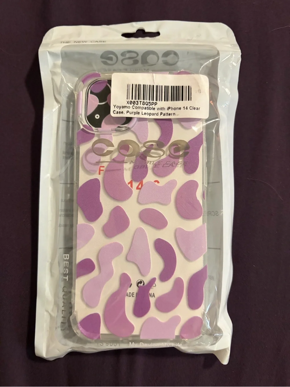 Clear Phone Case with Purple Leopard Pattern for iPhone 14 - Unbranded